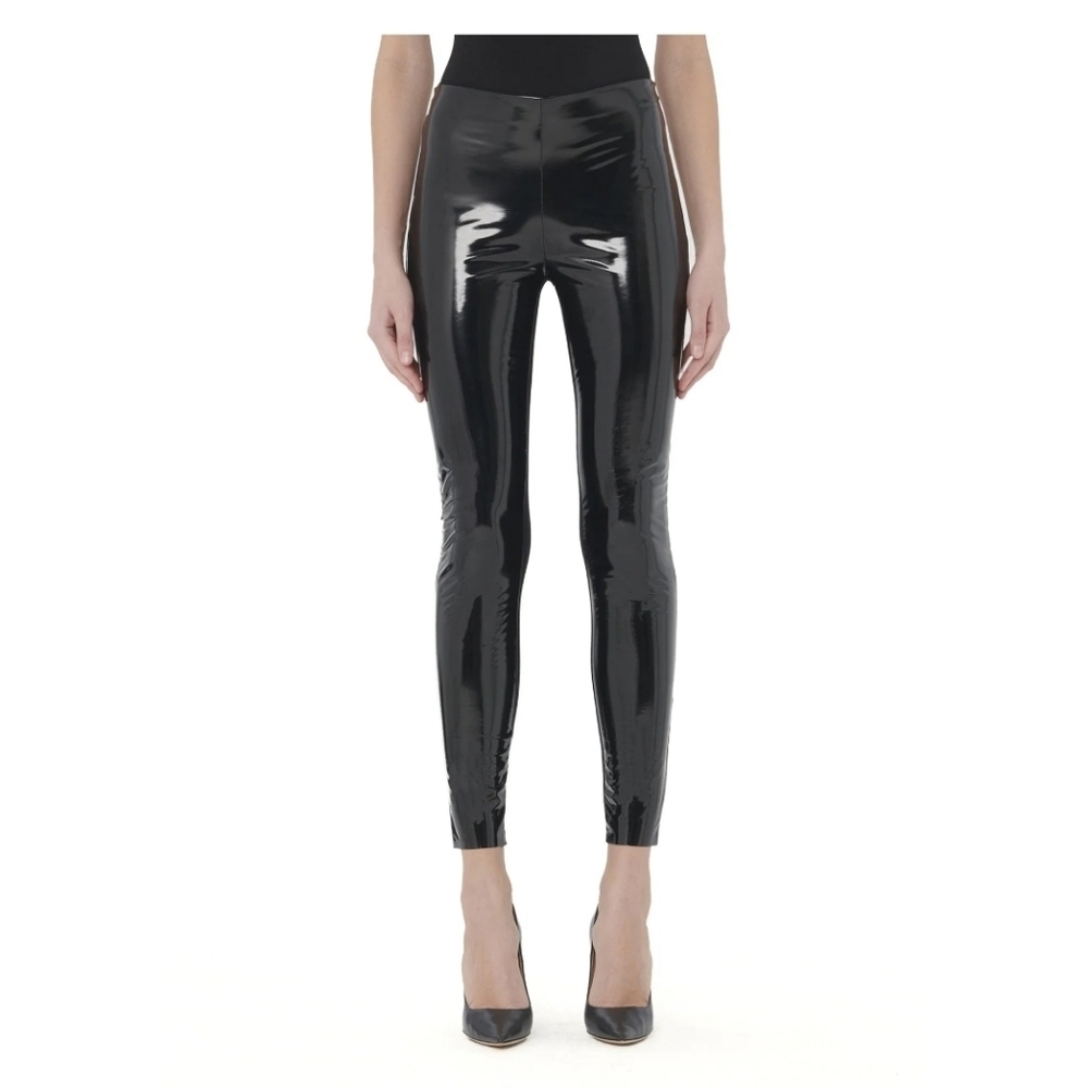 Wolford  Faux High-Gloss Front Leather  Leggings (10) Fits US Sz 6 Black